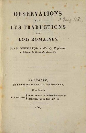 Observations sur les traductions des lois romaines