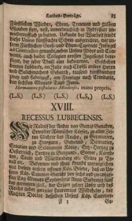XVIII. Recessus Lubbecensis.