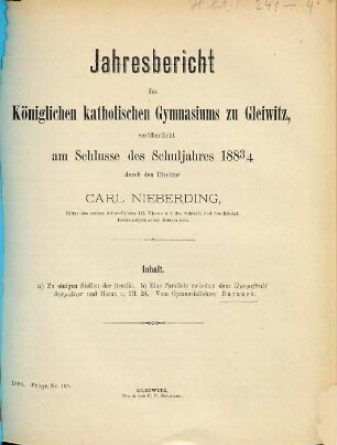 Jahresbericht : für das Schuljahr .... 1883/84