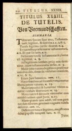 Titulus XXXIII. De Tutelis. Von Vormundschafften
