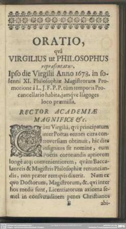 Oratio, qua Virgilius ut Philosophus repraesentatur