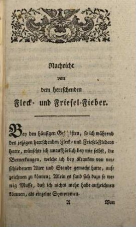 Nachricht von dem herrschenden Fleck- und Friesel-Fieber