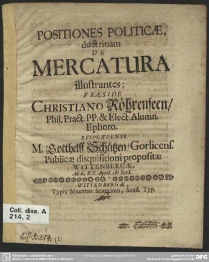 Positiones Politicae, doctrinam De Mercatura illustrantes