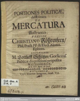 Positiones Politicae, doctrinam De Mercatura illustrantes