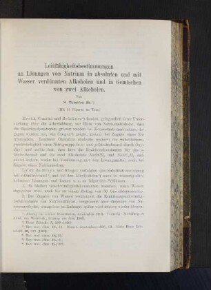 Leitfähigkeitsbestimmungen an Lösungen von Natrium in absoluten und mit Wasser verdünnten Alkoholen und in Gemischen von zwei Alkoholen