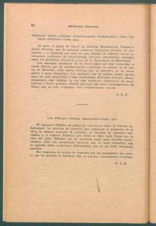 Humberto Solari: "Algunas consideraciones fundamentales sobre circuitos eléctricos", Lima 1923