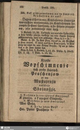 Krotke Wopschimnenje tych predy stajenych Praschenjow po tem Wustajenju nascheje Sbożnoszje
