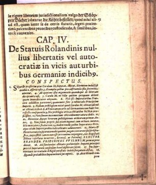 Cap. IV. De Statuis Rolandinis nullius libertatis vel autocratiæ in vicis aut urbibus Germaniæ indicib9.
