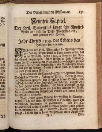 Neuntes Capitel. Der Heil. Vincentius fangt sein Apostel-Ambt an : [...]