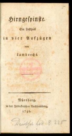 Hirngespinste : Ein Lustspiel in vier Aufzügen