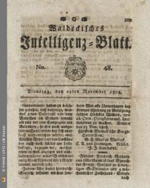 No. 48. Dienstag, den 29ten November 1808