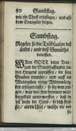 Sambstag. Regeln, so die Trübsaalen deß Leibs, und deß Gemüths betreffen