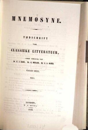 Mnemosyne : a journal of classical studies. 4, 4. 1855