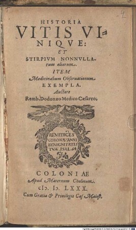 Historia Vitis Viniqve: Et Stirpivm Nonnvllarum aliarum