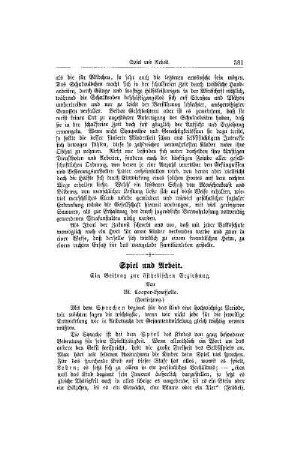 Spiel und Arbeit : ein Beitrag zu ästhetischen Erziehung ; (Fortsetzung)