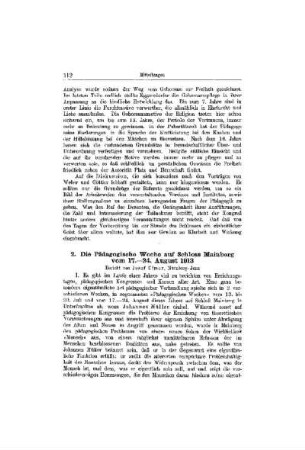 Die Pädagogische Woche auf Schloss Mainberg vom 17.-24. August 1913
