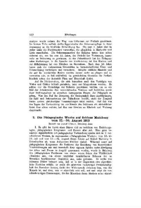 Die Pädagogische Woche auf Schloss Mainberg vom 17.-24. August 1913