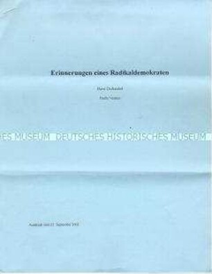 Erinnerungsbericht eines deutschen Intellektuellen über die politische Situation in den letzten Jahren der Weimarer Republik