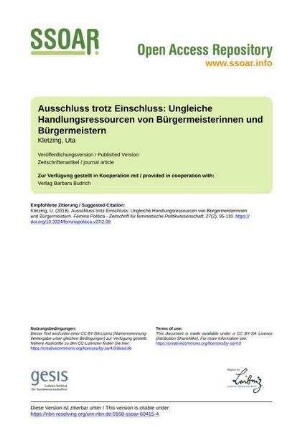 Ausschluss trotz Einschluss: Ungleiche Handlungsressourcen von Bürgermeisterinnen und Bürgermeistern