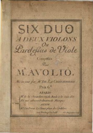 Six duo a deux violons ou pardessus de viole
