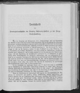 Denkschrift des Provinzialausschusses der Provinz Schleswig-Holstein zu der Frage Groß-Hamburg.
