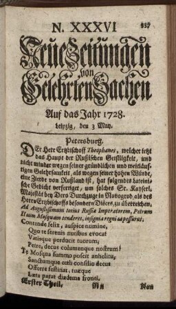N. XXXVI Leipzig, den 3 May. - N. XLIV Leipzig, den 31 May.