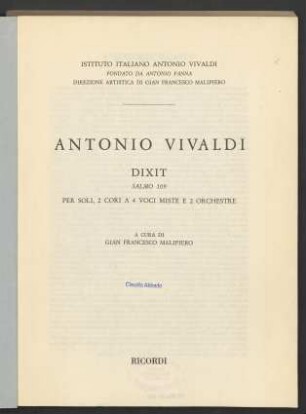 Dixit : Salmo 109 : per soli, 2 cori a 4 voci miste e 2 orchestre
