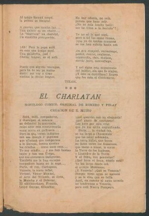 El charlatán : Monólogo cómico, original de Romero y Pelay. - Creación de E. Muiño