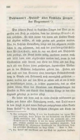246-268 Dahlmann's "Politik" über kirchliche Fragen der Gegenwart
