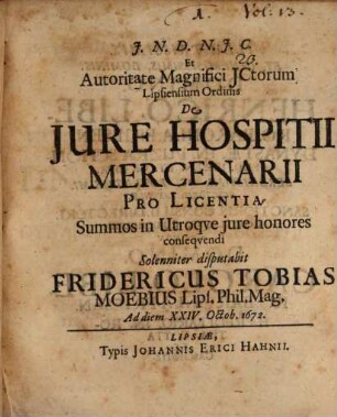 De iure hospitii mercenarii : disputatio inauguralis