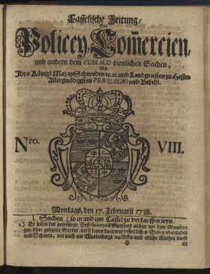 Nro. VIII, Montags, den 17. Februarii 1738