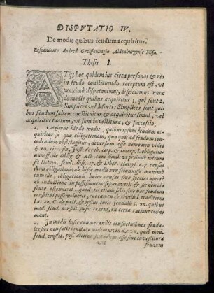Disputatio IV. De modis quibus feudum acquiritur.