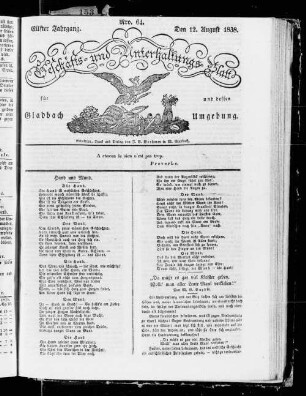 Geschäfts- und Unterhaltungsblatt für Gladbach und dessen Umgebung. 1828-1838
