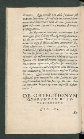 De Obiectionum Quarundam Refutationibus. Cap. VI.