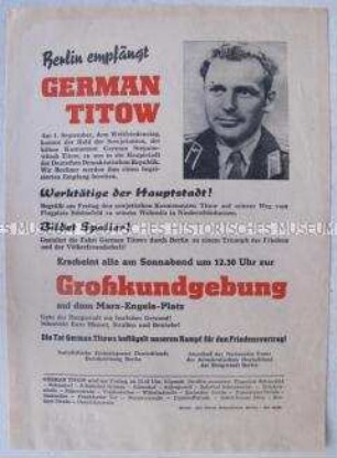 Propagandaflugblatt zum Empfang des sowjetischen Kosmonauten Titow in Berlin
