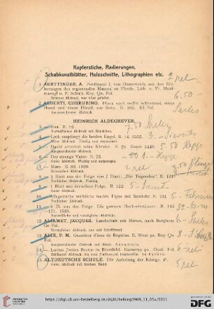 Kupferstiche, Radierungen, Schabkunstblätter, Holzschnitte, Lithographien etc. (Nr. 1-821)