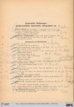 Kupferstiche, Radierungen, Schabkunstblätter, Holzschnitte, Lithographien etc. (Nr. 1-821)