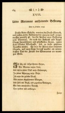 XVII. Ueber Marianens anscheinende Besserung. Den 16. Octobr. 1736.