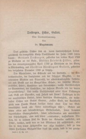 207-240 Tersteegen, Hiller, Gellert : eine Secularerinnerung