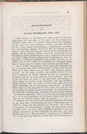 Anteckningar till Sveriges Mynthistoria 1449-1573.