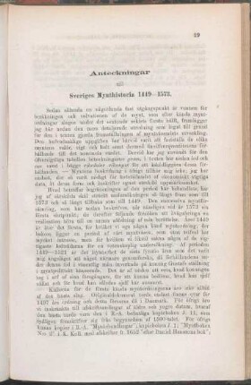 Anteckningar till Sveriges Mynthistoria 1449-1573.