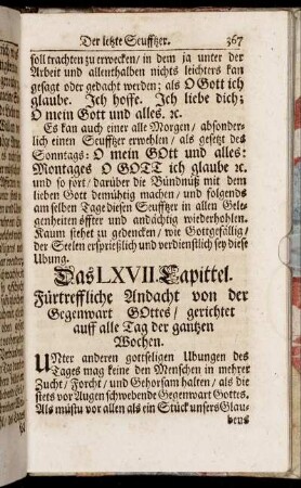 Das LXVII. Capittel. Fürtreffliche Andacht von der Gegenwart Gottes/[...]