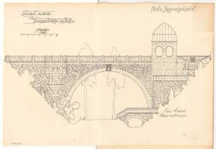 Straßenbrücke im Park Monatskonkurrenz Februar 1907: Aufriss Seitenansicht 1:50; Maßstabsleiste