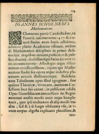 Ioannes Schoenerus Mathematicus.