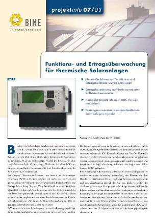 Funktions- und Ertragsüberwachung für thermische Solaranlagen.