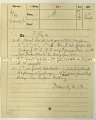 Handschriftlich ausgefüllter Vordruck zur Meldung über den aktuellen Verlauf des Kriegsgeschehens; Arbeitsmeldung des 6./Regiments 66 an das II./Regiment 66, Uhrzeit 11:30 Uhr