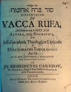 Sôd pārā adummā, dissertatio de vacca rufa, ad Numerorum Caput XIX. altera eaque dogmatica