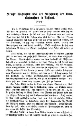 Neueste Nachrichten über den Aufschwung des Unterrichtswesen in Rußland : (Schluß)