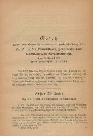 Gesetz über den Eigenthumserwerb und die dingliche Belastung der Grundstücke, Bergwerke und selbstständigen Gerechtigkeiten