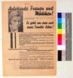 Programmatischer Wahlaufruf der Kommunistischen Partei Deutschlands zur Reichstagswahl an die arbeitenden Frauen und Mädchen zur Antifaschistischen Aktion gegen den "Nazi-Mordterror"